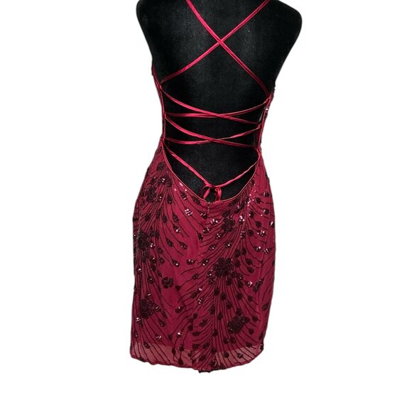 Lulus Wine Red Sequin Lace-Up Bodycon Mini Dress Lulus Size XL - Picture 7 of 14